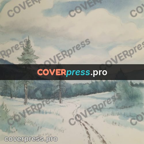 Miyazaki style illustration: road across a snowy field
