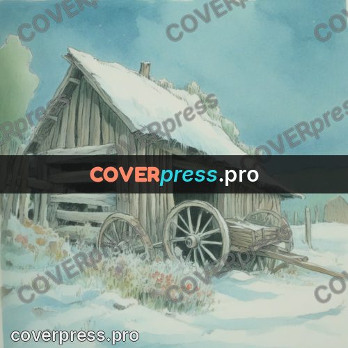 Miyazaki style illustration: cart by a wooden barn