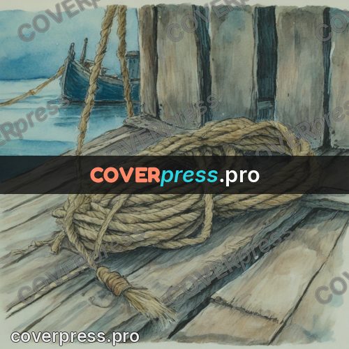 Miyazaki style illustration: coil of rope on a pier