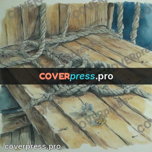 Miyazaki style illustration: coil of rope on a pier