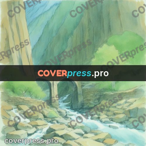 Miyazaki style illustration: stone bridge over a stream