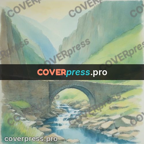 Miyazaki style illustration: stone bridge over a stream