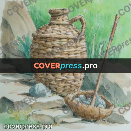 Miyazaki style illustration: jug by the grass