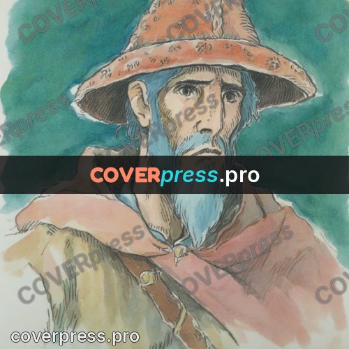 Miyazaki style illustration: man in a wide hat