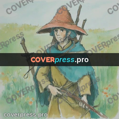 Miyazaki style illustration: man in a wide hat