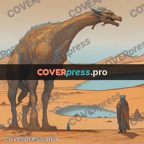 Moebius style drawing: huge beast in the desert