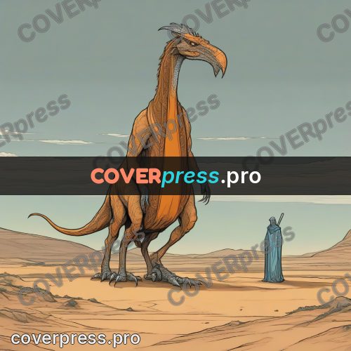 Moebius style drawing: huge beast in the desert