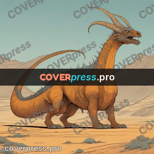 Moebius style drawing: huge beast in the desert