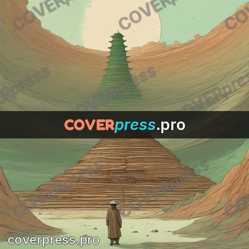 Moebius style drawing: green tower in the desert
