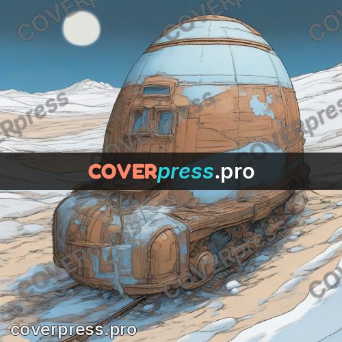 Moebius style drawing: round station in the snow