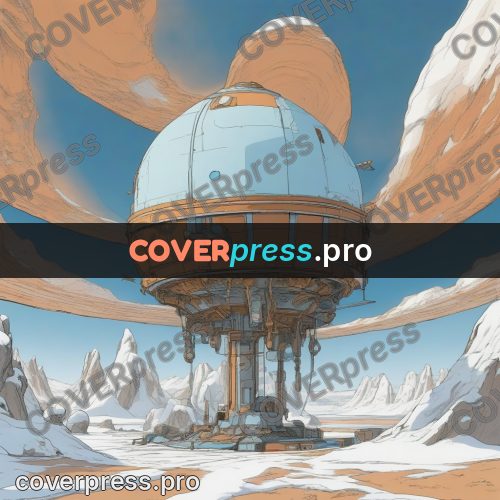 Moebius style drawing: round station in the snow