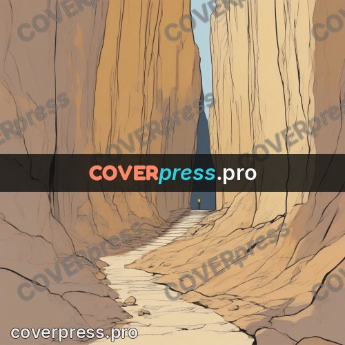 Moebius style drawing: narrow corridor between cliffs