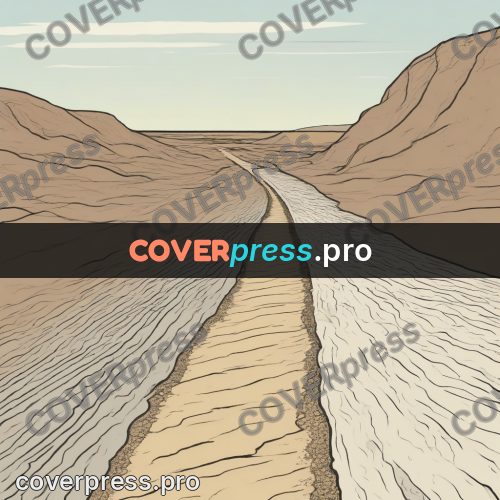 Moebius style drawing: track in the sand between cliffs