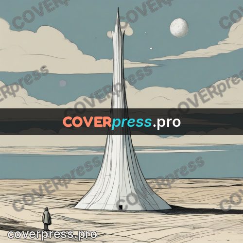 Moebius style drawing: white tower on a plain