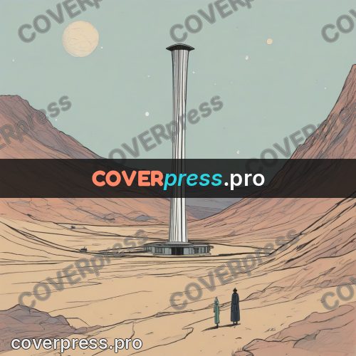 Moebius style drawing: white tower on a plain