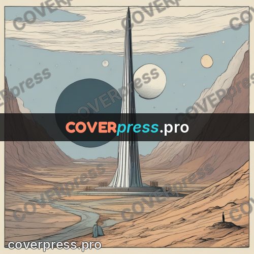 Moebius style drawing: white tower on a plain