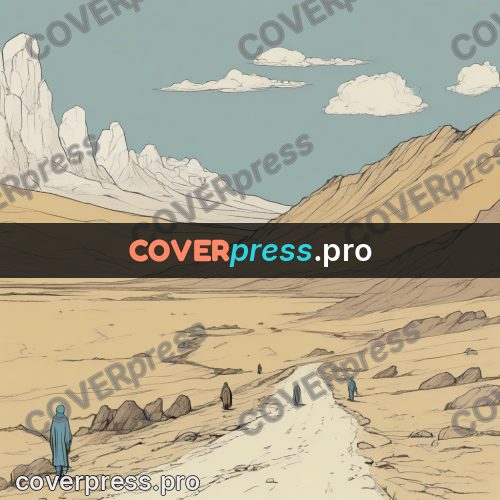 Moebius style drawing: cloaked traveller on a plain