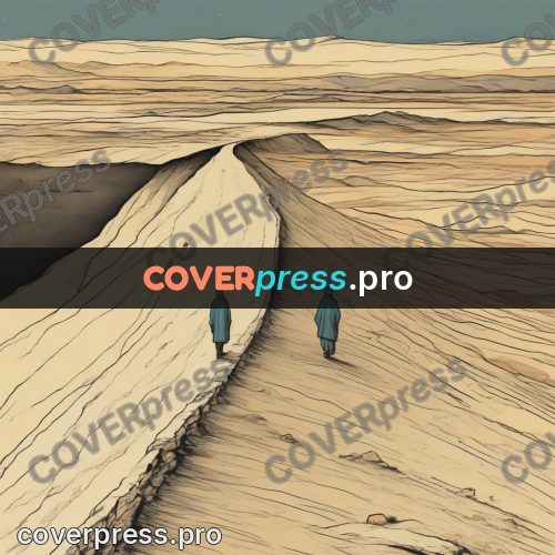 Moebius style drawing: cloaked traveller on a plain