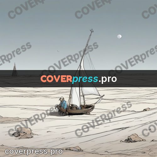 Moebius style drawing: sailing boat on a salt flat