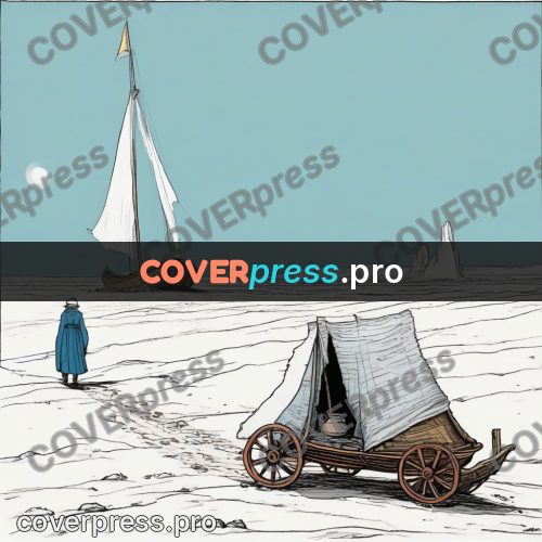 Moebius style drawing: sailing boat on a salt flat