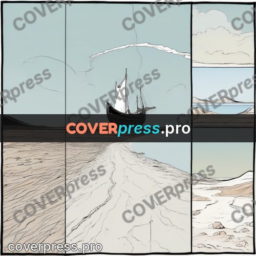 Moebius style drawing: sailing boat on a salt flat