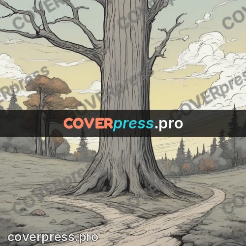 Moebius style drawing: huge tree by a road