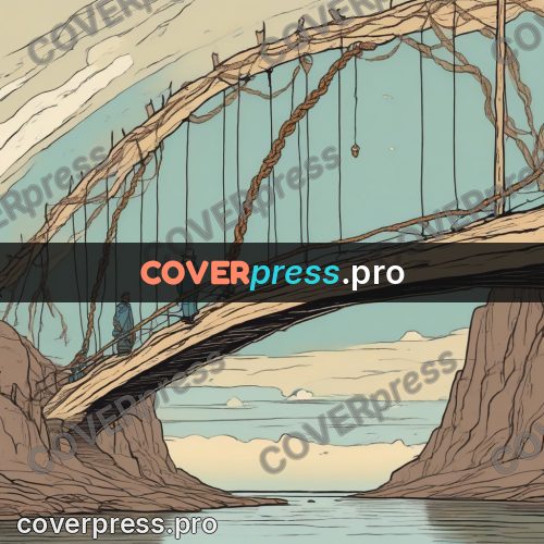Moebius style drawing: rope bridge over a chasm