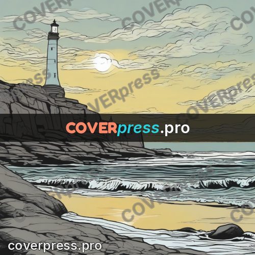 Moebius style drawing: lighthouse on a sea cliff