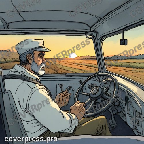 Иллюстрация в стиле Мебиуса: автобусная остановка и дорога