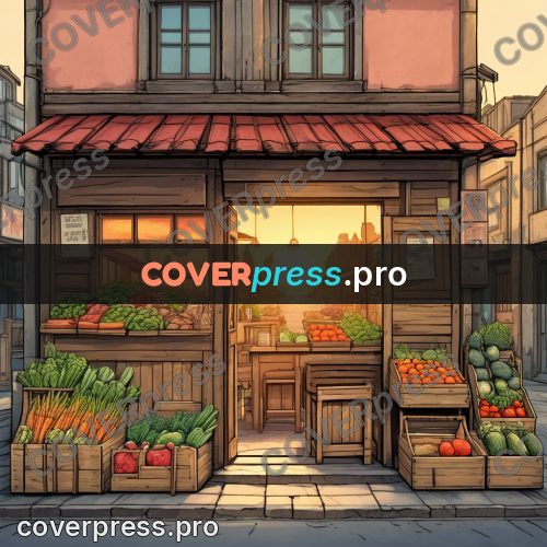 Moebius style illustration: wooden shop with crates