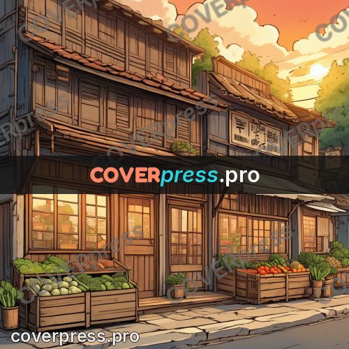 Moebius style illustration: wooden shop with crates