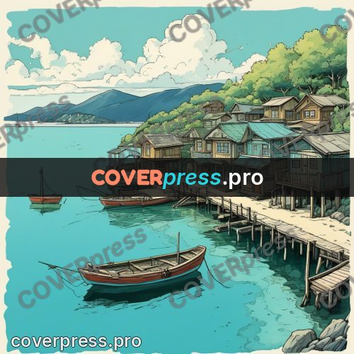 Moebius style illustration: stilt houses above the water