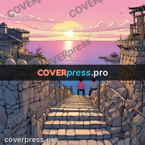 Moebius style illustration: stone stairway to the sea