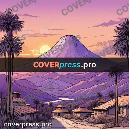 Moebius style illustration: desert town at sunrise