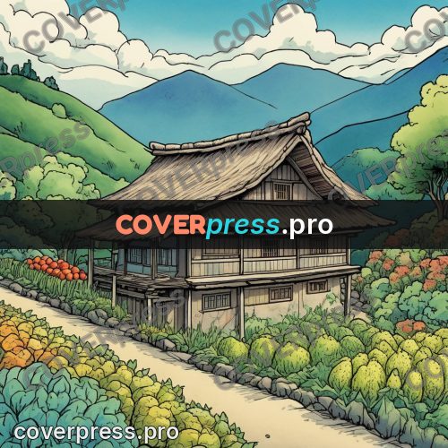 Moebius style illustration: house with a garden path