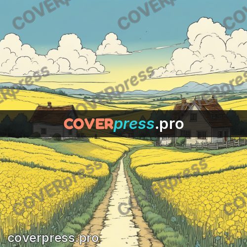 Moebius style illustration: yellow field with a track