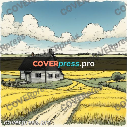 Moebius style illustration: yellow field with a track
