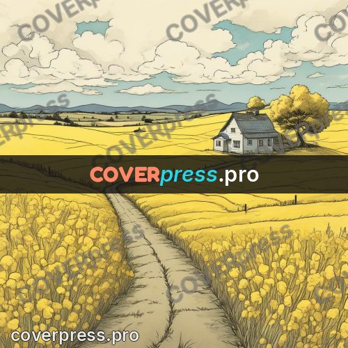 Moebius style illustration: yellow field with a track