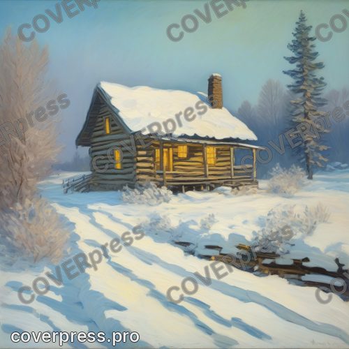 Рисунок в стиле Моне: сорока, сани и изба