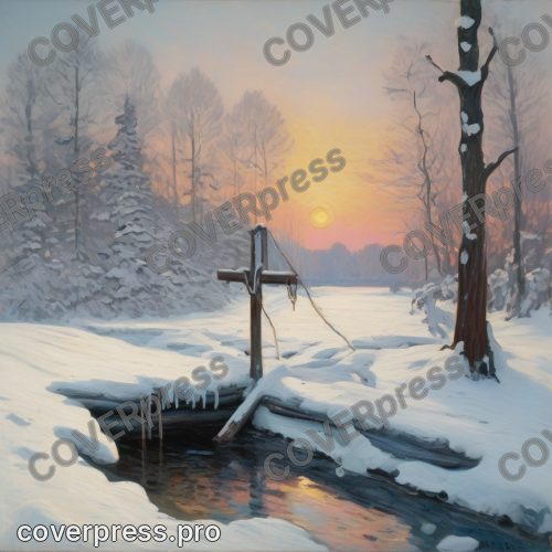 Рисунок в стиле Моне: сорока, сани и изба