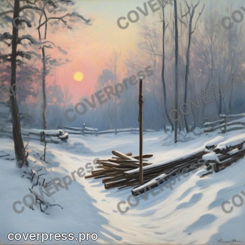 Рисунок в стиле Моне: сорока, сани и изба
