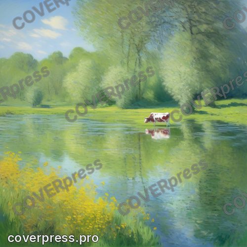 Рисунок в стиле Моне: собака, корова и гусь