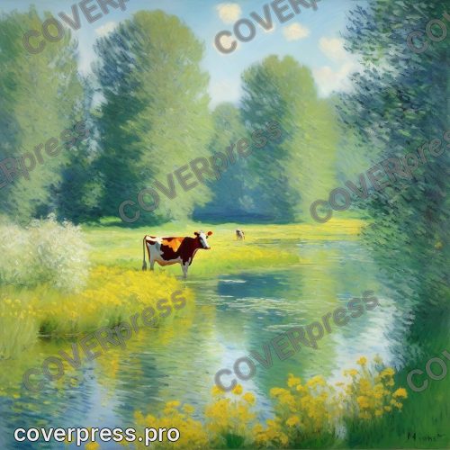 Рисунок в стиле Моне: собака, корова и гусь