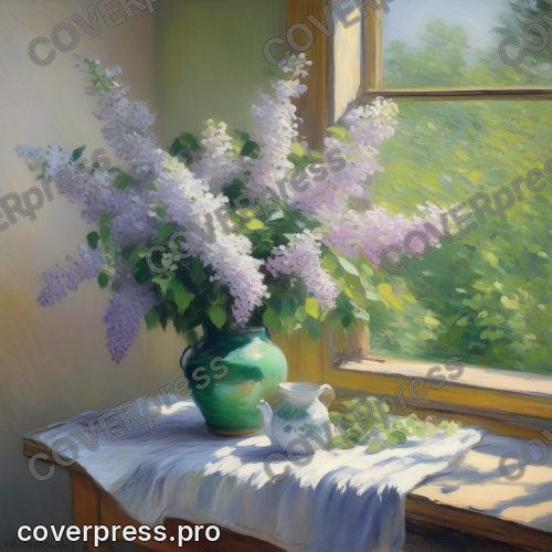 Рисунок в стиле Моне: накрытый стол и сирень