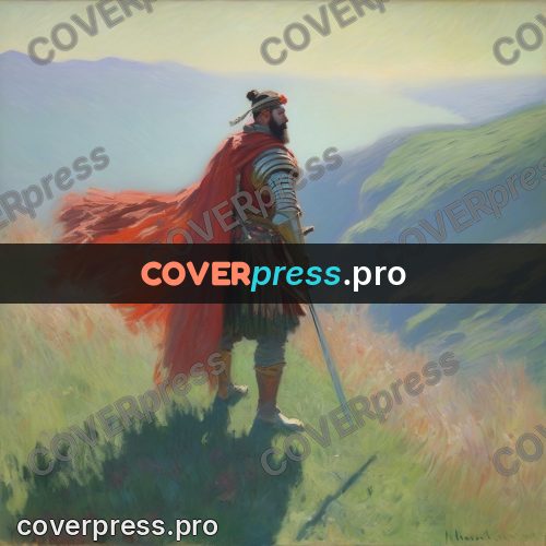 Monet style drawing: warrior in a red cloak