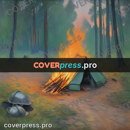 Monet style drawing: campfire by a forest tent