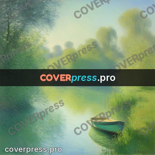 Monet style drawing: boat by a green bank