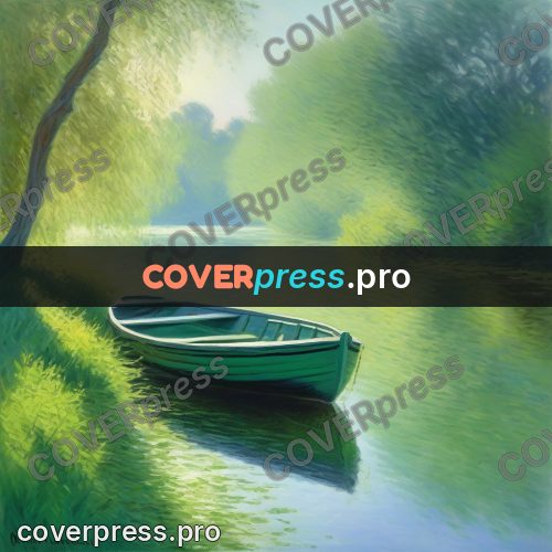 Monet style drawing: boat by a green bank