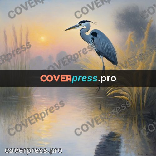 Monet style drawing: heron in fog by the water