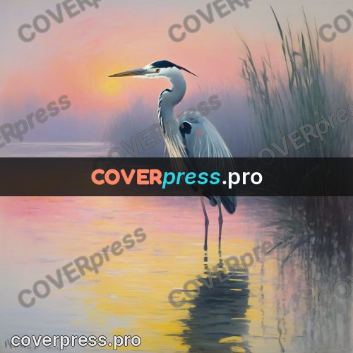 Monet style drawing: heron in fog by the water